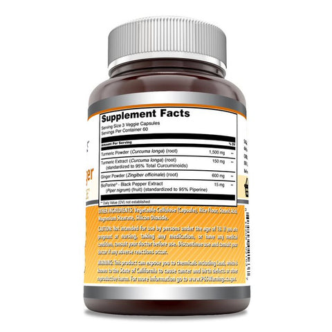 Image of Amazing Formulas Turmeric & Ginger With BioPerine | 2250 Mg Per Serving | 180 Veggie Capsules