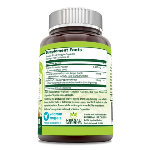 Image of Herbal Secrets Turmeric Curcumin with Bioperine Dietary Supplement | 1500 Mg |  180 Veggie Capsules
