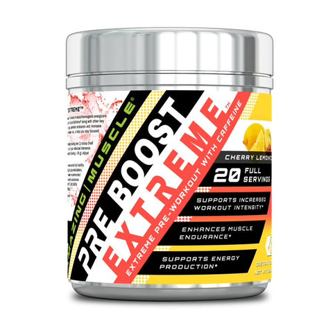 Image of Amazing Muscle Pre Boost Extreme Pre-Workout with Caffeine | 20 Full Servings | Cherry Lemonade Flavor | 22.32 Oz | 16.25 Grams per Serving