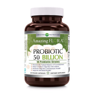 Amazing Flora Probiotic 50 Billion | 10 Probiotic Strains | 60 Veggie Capsules