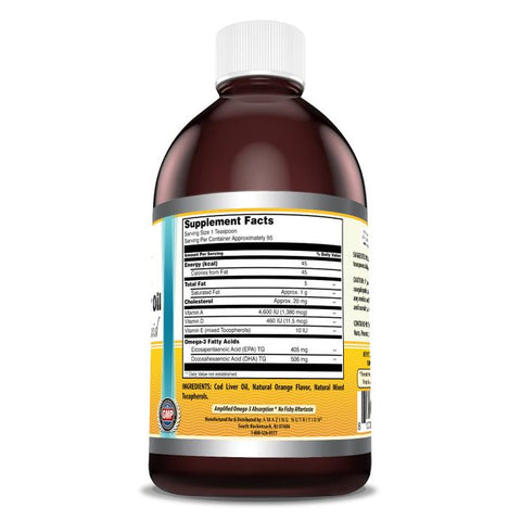 Image of Amazing Omega Norwegian Cod Liver Oil | 16 Fl. Oz. Liquid | Orange Flavor
