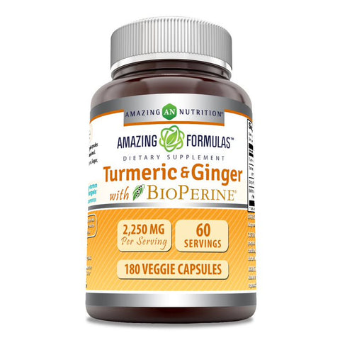 Image of Amazing Formulas Turmeric & Ginger With BioPerine | 2250 Mg Per Serving | 180 Veggie Capsules