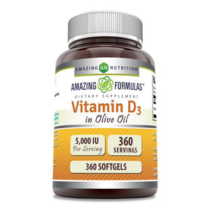 Amazing Formulas Vitamin D3 in Olive Oil | 5000 IU | 360 Softgels