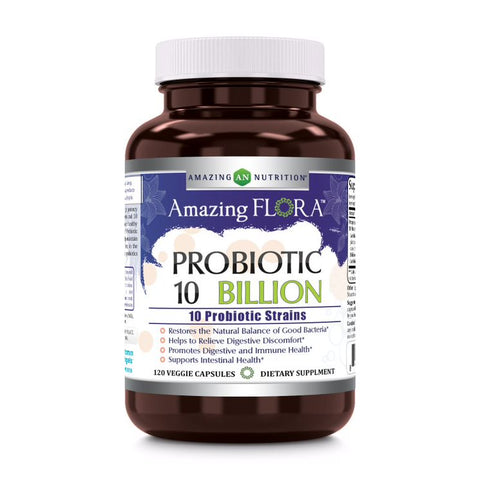 Image of Amazing Flora Probiotic 10 Billion |  10 Probiotic Strains | 120 Veggie Capsules