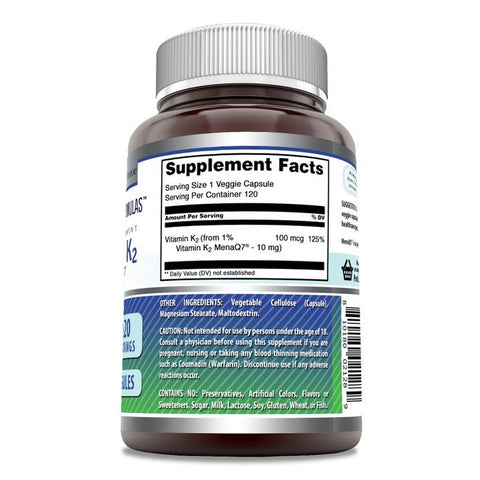 Image of Amazing Formulas Vitamin K2 Menaq7 | 100 Mcg | 120 veggie Capsules