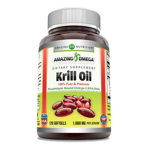 Amazing Omega Krill Oil with Omega 3s EPA, DHA  | 1000 Mg per Serving | 120 softgels