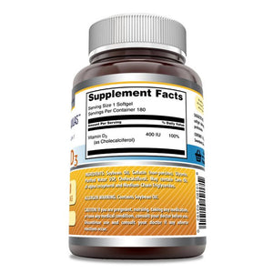 Amazing Formulas Vitamin D3 | 400 IU | 180 Softgels