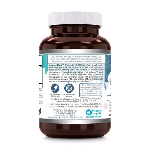 Image of Amazing Flora Probiotic 30 Billion | 10 Strains | 120 Veggie Capsules