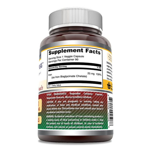 Image of Amazing Formulas Iron as Iron Bisglycinate | 25 Mg | 90 Veggie Capsules