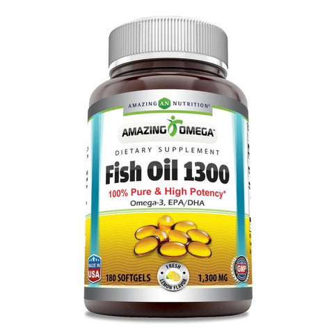 Image of Amazing Omega Fish Oil | 1300 Mg | 180 Softgels | Lemon Flavor