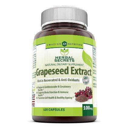 Image of Herbal Secrets Grapeseed Extract - 100 Mg, 120 Capsules - Amazing Nutrition