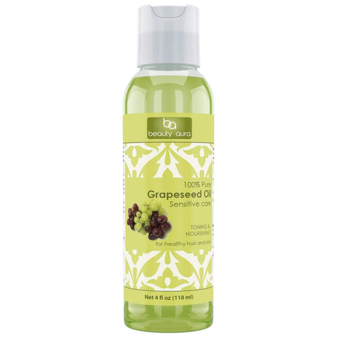 Image of Beauty Aura Grapeseed Oil | 100% Pure | 4 Fl. Oz. (118 ml)