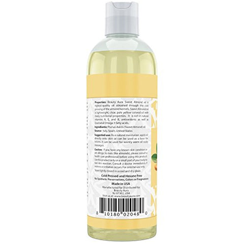 Image of Beauty Aura Sweet Almond Oil | 32 Fl Oz | 946 Ml
