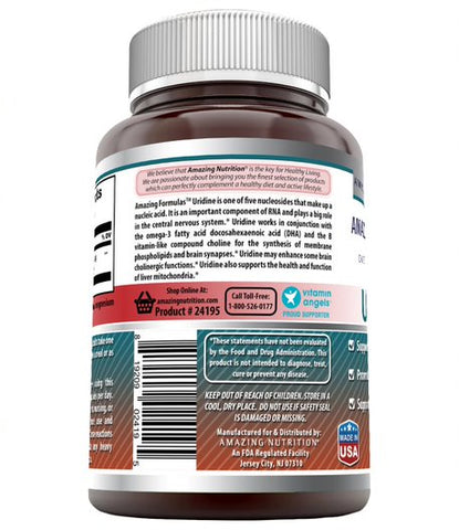 Image of Amazing Formulas Uridine Dietary Supplement | 300 Milligrams | 50 Capsules