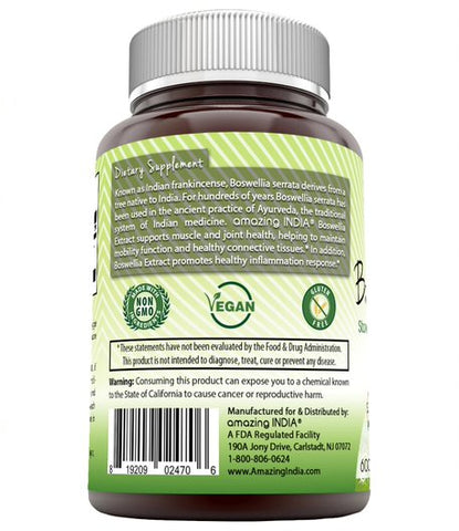 Image of Amazing India Boswellia Extract | 600 Mg | 120 Vegetarian Capsules