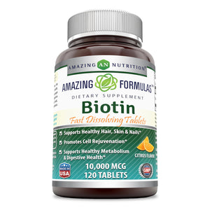 Amazing Formulas Biotin Fast Dissolving | 10000 Mcg |  120 Tablets | Citrus Flavor