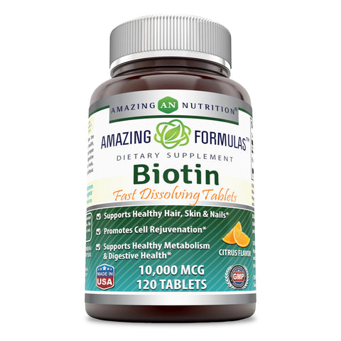 Image of Amazing Formulas Biotin Fast Dissolving | 10000 Mcg |  120 Tablets | Citrus Flavor
