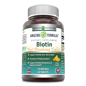 Amazing Formulas Biotin Fast Dissolving | 10000 Mcg | 60 Tablets | Citrus Flavor