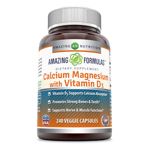Image of Amazing Formulas Calcium Magnesium With Vitamin D3 | 240 Veggie Capsules