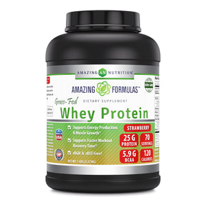 Amazing Formulas Grass Fed Whey Protein | 25 Grams Protein | 70 Servings | Strawberry Flavor