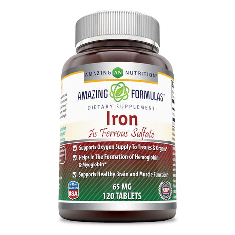 Image of Amazing Formulas Iron as Ferrous Sulfate | 65 Mg | 120 Tablets