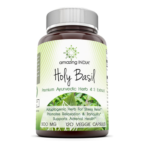 Image of Amazing India Holy Basil Dietary Supplement | 500 Mg | 120 Veggie Capsules