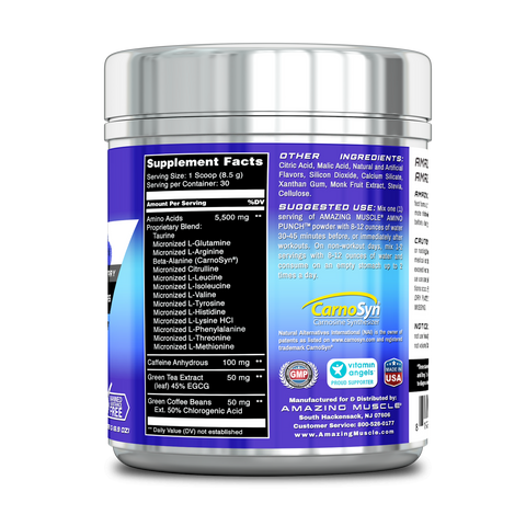 Image of Amazing Muscle Amino Punch | Blue Raspberry | 30 Servings | 255 G | 8.5 Grams per Serving