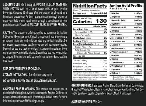 Image of Amazing Muscle Grass Fed Whey Protein Powder | 2 Lb | 25 Grams Protein Per Serving