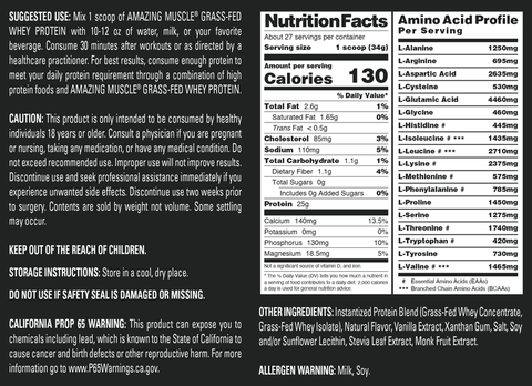 Image of Amazing Muscle Grass Fed Whey Protein Powder | 2 Lb | 25 Grams Protein Per Serving