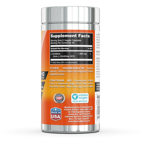 Image of Amazing Muscle L-Ornithine | 1500 Mg per Serving | 120 Veggie Capsules