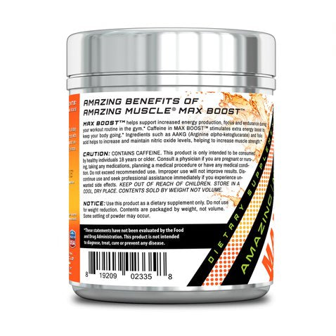 Image of Amazing Muscle Max Boost Pre-Workout Formula | Orange Flavor | 60 Servings | 7.2 Grams per Serving