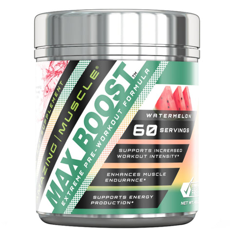 Image of Amazing Muscle Max Boost Pre-Workout Formula | Watermelon Flavor | 60 Servings | 7.2 Grams per Serving