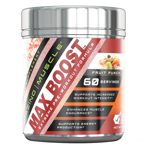 Image of Amazing Muscle Max Boost Pre-Workout Formula | Fruit Punch Flavor | 60 Servings | 7.2 Grams per Serving