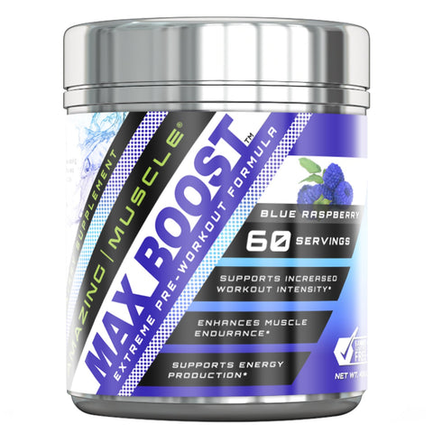 Image of Amazing Muscle Max Boost Pre-Workout Formula | Blue Raspberry | 60 Servings | 7.2 Grams per Serving