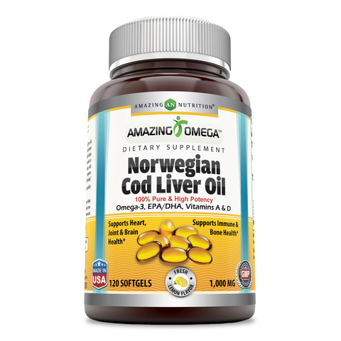 Image of Amazing Omega Norwegian Cod Liver Oil Lemon Flavor | 1000 Mg | 120 Softgels