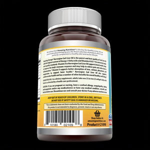 Amazing Omega Norwegian Cod Liver Oil | 1000 Mg | 250 Softgels | Lemon Flavor