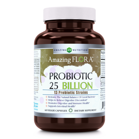 Image of Amazing Flora Probiotic 13 Strains 25 Billion 60 Vegetarian Capsules - Amazing Nutrition