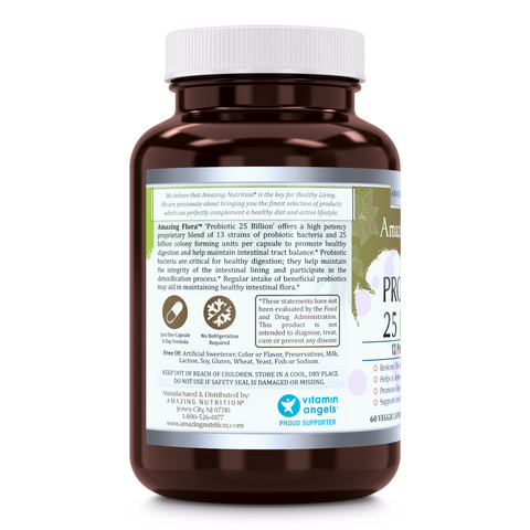 Image of Amazing Flora Probiotic 13 Strains 25 Billion 60 Vegetarian Capsules - Amazing Nutrition