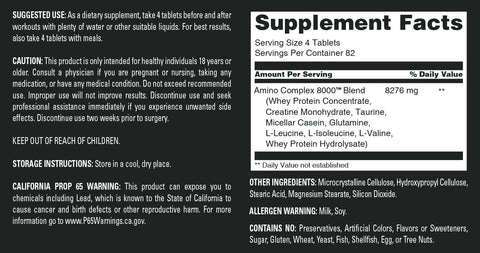 Image of Amazing Muscle Amino Complex 8000 | 8 G Amino Acids per Serving | 325 Tablets | 82 Servings