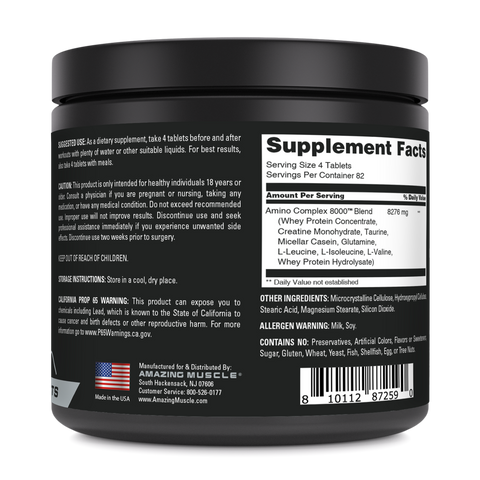 Image of Amazing Muscle Amino Complex 8000 | 8 G Amino Acids per Serving | 325 Tablets | 82 Servings