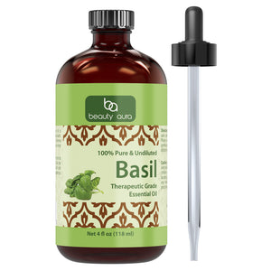 Beauty Aura Basil Essential Oil |  4 Fl Oz | 118 Ml