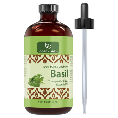 Image of Beauty Aura Basil Oil | Therapeutic Grade Essential Oil | 4 Fl. Oz (118 ml)