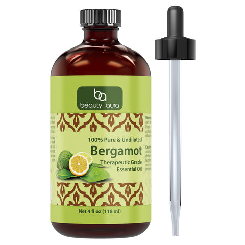 Image of Beauty Aura Bergamot Oil | Therapeutic Grade Essential Oil | 4 Fl. Oz (118 ml)