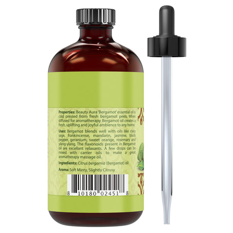 Image of Beauty Aura Bergamot Oil | Therapeutic Grade Essential Oil | 4 Fl. Oz (118 ml)