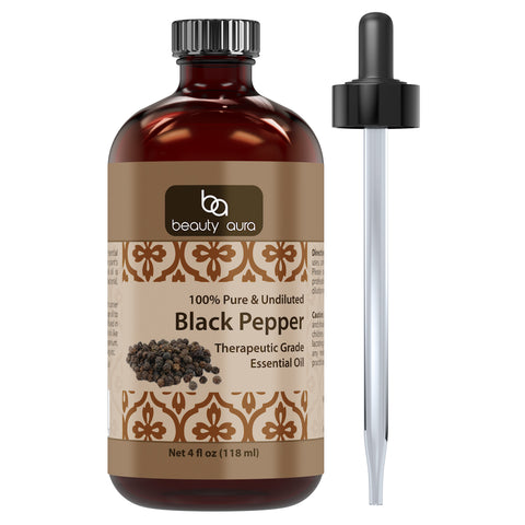 Image of Beauty Aura Black Pepper Oil | Therapeutic Grade Essential Oil | 4 Fl. Oz (118 ml)