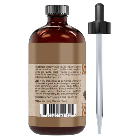 Image of Beauty Aura Black Pepper Oil | Therapeutic Grade Essential Oil | 4 Fl. Oz (118 ml)