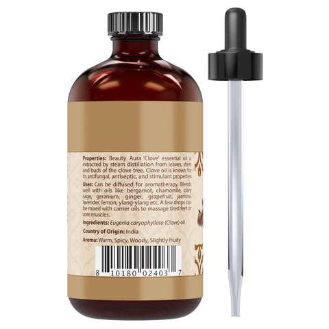 Image of Beauty Aura Clove Oil | Therapeutic Grade Essential Oil | 4 Fl. Oz (118 ml)