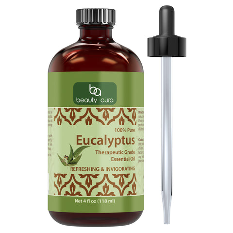 Image of Beauty Aura Eucalyptus Oil | Therapeutic Grade Essential Oil | 4 Fl. Oz (118 ml)