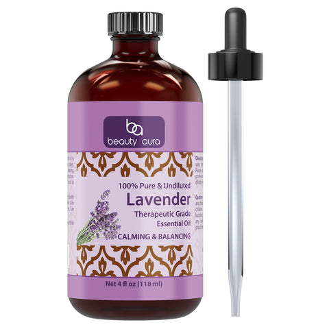 Image of Beauty Aura Lavender Oil | Therapeutic Grade Essential Oil | 4 Fl. Oz (118 ml)
