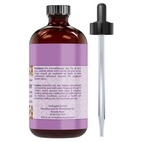 Image of Beauty Aura Lavender Oil | Therapeutic Grade Essential Oil | 4 Fl. Oz (118 ml)